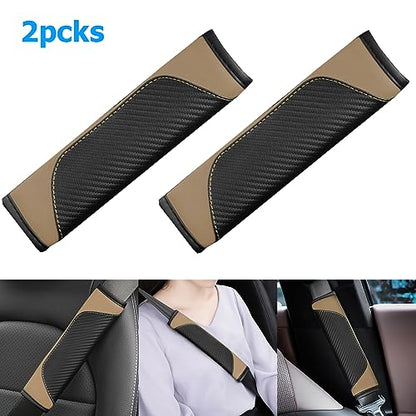 AUCELI 2PCS Car Seat Belt Cover, Carbon Fiber Seatbelt Shoulder Strap Covers, Breathable Leather Soft Harness Pad Protect Your Neck and Shoulder Compatible with Cars - color: Black/Beige