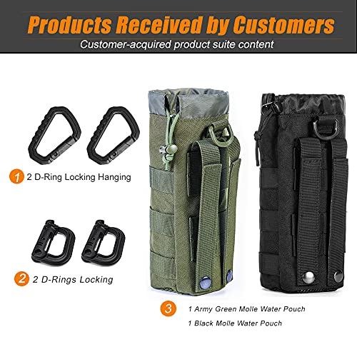 Upgraded Tactical Drawstring Molle Water Bottle Holder Tactical Pouches - color: Black+Green