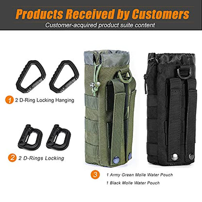 Upgraded Tactical Drawstring Molle Water Bottle Holder Tactical Pouches - color: Black+Green