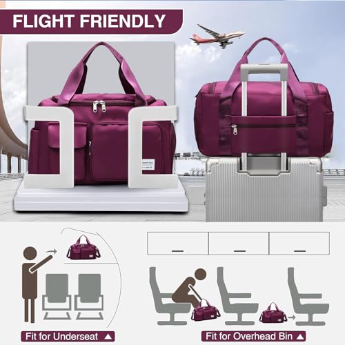 Small Gym Bag for Women, Travel Duffle Bag Carry On Weekender Bag with Shoe Compartment - color: 10#Purplish red, style: Gym Bag&toiletry Bag