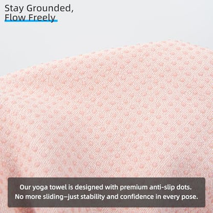 YESLIFE Non-Slip Extra Thick Hot Yoga Towel with One Sweat Towel, Microfiber Sweat Absorbent Yoga Mat Towel with Grip Dot, Pilates Mat, 72" x 24", Pink - color: Pink