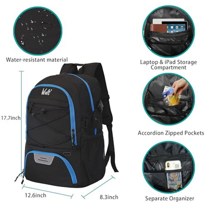 WOLT Basketball Backpack Large Sports Bag with Separate Ball Holder & Shoes Compartment, Best for Basketball, Soccer,Gym - color: Zipper Blue