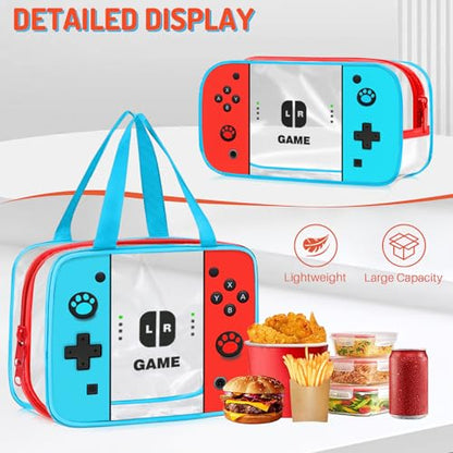 TILYTADLY 3PCS Clear Backpack for School - Gamer Kids Clear Backpacks for Boys and Girls,Heavy Duty Transparent Bookbag with Lunch Bag and Pencil Case - See Through PVC Transparent Bookbag - color: Red&blue - Set