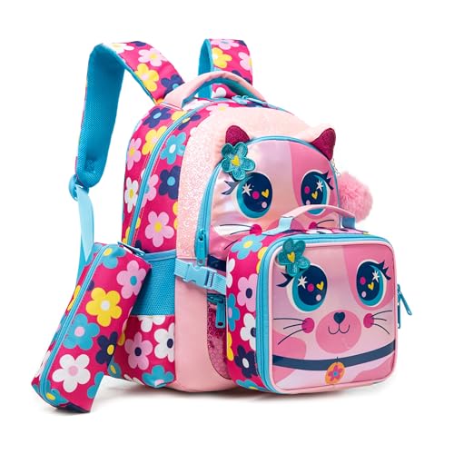 Backpacks for Girls School Bag Cute Girls Backpacks Ages 8-10 Kids Bookbag Set Travel Backpack for Preschool Kindergarten Elementary Students Backpack to School Supplies - color: 01 Rose