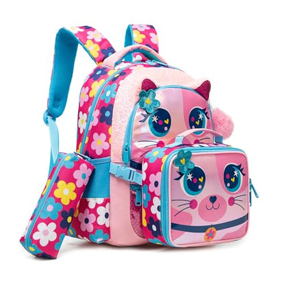 Backpacks for Girls School Bag Cute Girls Backpacks Ages 8-10 Kids Bookbag Set Travel Backpack for Preschool Kindergarten Elementary Students Backpack to School Supplies - color: 01 Rose