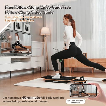 Pilates Reformer Board for Home Workout, 5-in-1 Pilates Equipment , Maple Wood Deck & High-Strength Steel Rails, Adjustable 20 lbs & 25 lbs Resistance Bands, Full-Body Training