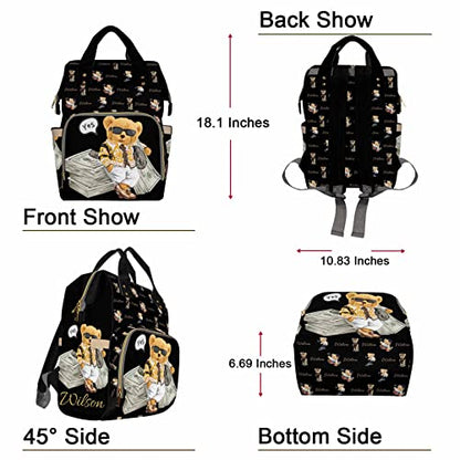 Artsadd Personalized Bear Diaper Bag Backpack for Baby Boys, Custom Name Large Capacity Multifunction Nappy Bags Mommy Waterproof Travel Daypack - color: Bear 11