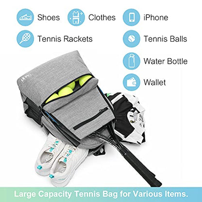 Sucipi Tennis Bag Professional Tennis Backpack for Men and Women Racket Bags Holds 2 Rackets with Ventilated Shoe Compartment - color: Gray