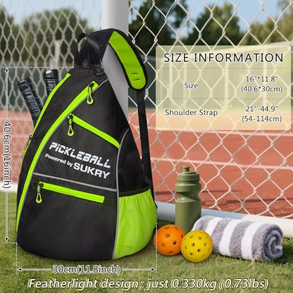 SUKRY Pickleball Bag Sling backpack with Water Bottle Holder for Men and Women Pickle ball Accessories Water-Resistant Sprot Bag - color: Yellow