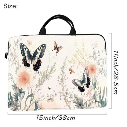 15-Inch Laptop Sleeve – Stylish, Lightweight, Shockproof, Water-Resistant Case for Lenovo, HP, Dell, Asus Notebooks - Cute Weeds and Butterflies - color: Cute Weeds and Butterflies