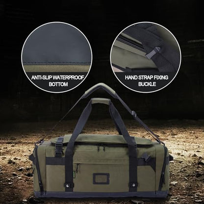 Large Duffle Bag for Travel - Men & Women, Foldable Gym Duffle Backpack, Heavy Duty Tactical Military Canvas Duffel Bags, Extra Big Carry On with Shoe Pockets, Waterproof (80L/103L) - color: Army Green, size: L(103L)