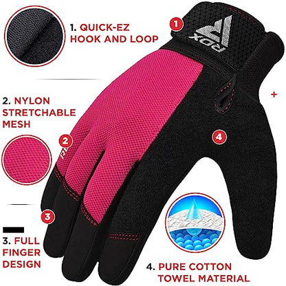 RDX Weight Lifting Gloves Gym Workout, Full Finger Touch Screen, Breathable Anti Slip Padded Palm Protection, Fitness Strength Training Powerlifting HIIT WOD Exercise, Men Women Home Gym Cycling - color: PINK, size: Medium