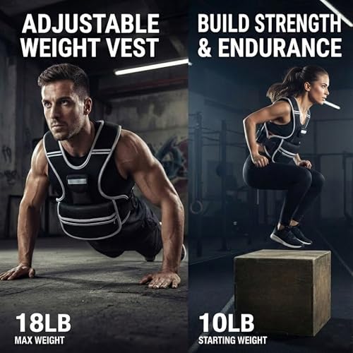 Adjustable Weighted Vest for Women and Men, 0-10lb/0-18lb with Removable Weights, Neoprene Fabric, Reflective Stripe and Padded Shoulders for Walking and At-Home Cardio - size: 2-18LB