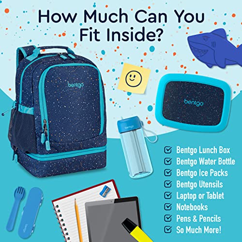 Bentgo Kids 2-in-1 Backpack & Insulated Lunch Bag - Confetti Designed 16” Backpack for School & Travel -, Durable, Water Resistant, Padded, & Large Compartments (Confetti Edition - Abyss Blue) - color: Confetti Edition - Abyss Blue