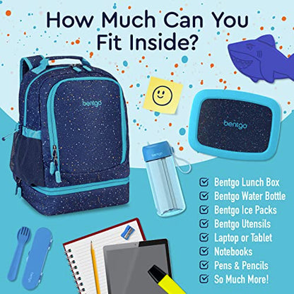 Bentgo Kids 2-in-1 Backpack & Insulated Lunch Bag - Confetti Designed 16” Backpack for School & Travel -, Durable, Water Resistant, Padded, & Large Compartments (Confetti Edition - Abyss Blue) - color: Confetti Edition - Abyss Blue