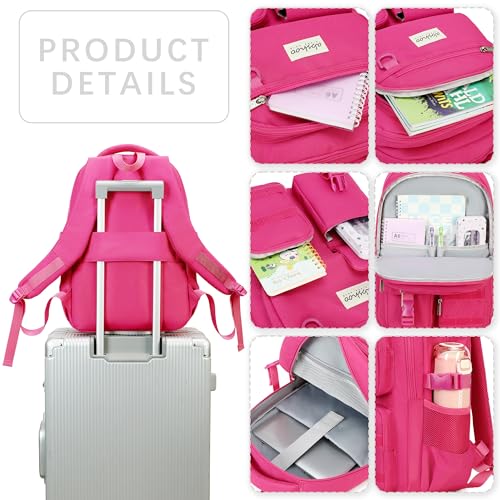 abshoo Large Heavy Duty Backpack For School College Bookbag Casual Multi Pocket Travel Backpacks - color: Hot Pink