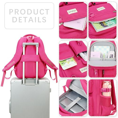 abshoo Large Heavy Duty Backpack For School College Bookbag Casual Multi Pocket Travel Backpacks - color: Hot Pink