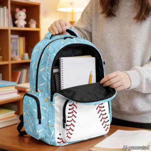 Suobstales Aqua Blue Baseball Ice Cream Drip Print Backpack for Kids Girls Boys Large Capacity Casual Daypack with Adjustable Strap Lightweight Rucksack Bookbag Back to School Gifts for Teens Child - color: Aqua Blue Baseball Ice Cream Drip
