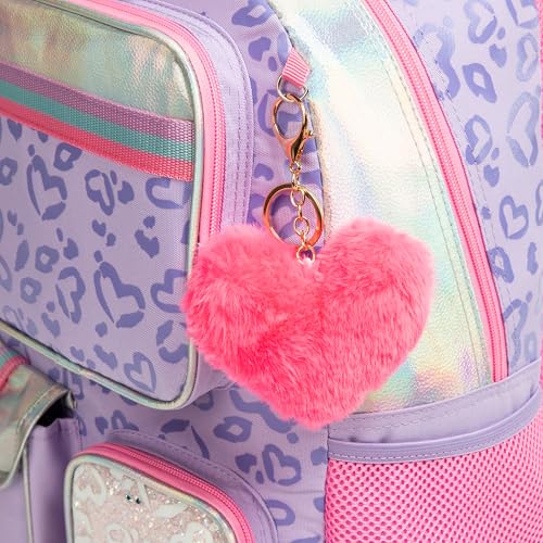 Meetbelify Aesthetic Backpack with Lunch Box for Elementary Students - Cute School Bag for Girls 8-10 - Purple - color: 3pcs Purple Love
