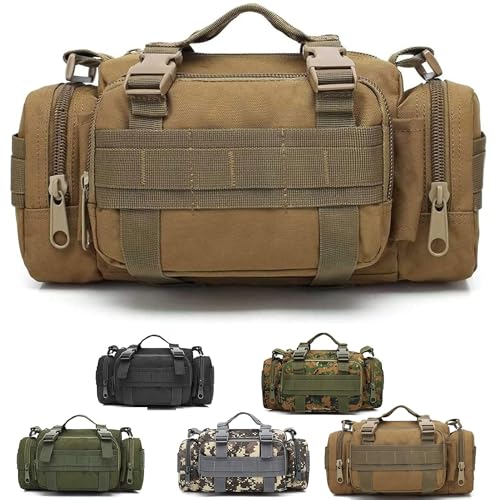 Tactical Duffel Bags for Men, 3P Military Molle Waist Fanny Packs EDC Utility Pouch Crossbody with Shoulder Strap Hand Carry - color: Tan