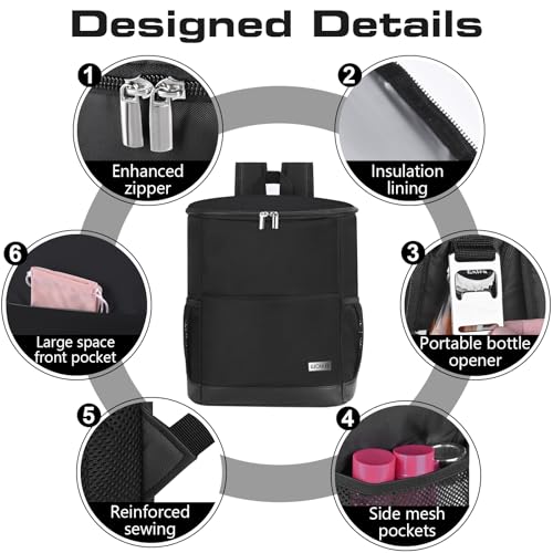 Insulated Cooler Backpack Outdoor - Leak Proof Backpack Cooler 30 Cans, Waterproof Lightweight Cooler Bag for 12h Hot/Cold Retention - Soft Cooler for Travel, Camping, Beach, Lunch - color: All-Black