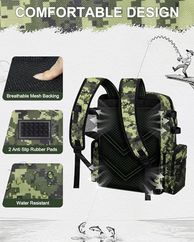 Fishing Backpack, Large Water Resistant Tackle Bag Storage Fishing Gear and Equipment, Built-in Cooler Compartment Green - color: Green Camo