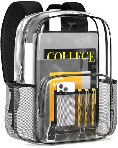 HOTOR Clear Backpack - Multi-Pocket Bookbag, Cold-Resistant PVC Waterproof Work Bag & College Backpack with Padded Shoulder Straps for Travel, Festival, 18.5" x 14.0" x 9.0", Black - size: Large
