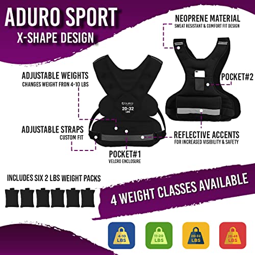 "Aduro Sport Adjustable Weighted Vest Workout Equipment, 4-10lbs/11-20lbs/20-32lbs/26-46lbs Body Weight Vest for Men, Women, Kids" - style: 20-32 Pounds (9.07KG-14.51KG)