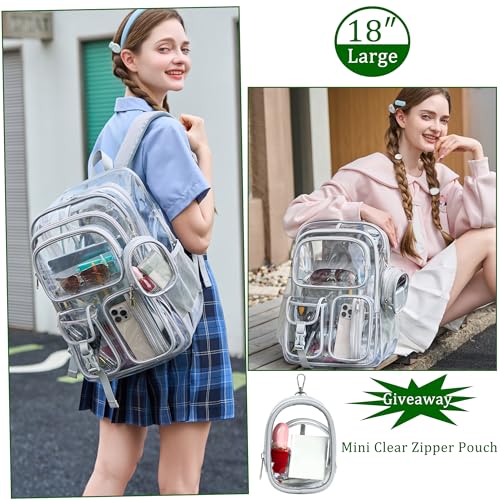 Clear Backpack for School,18 Inch Extra Large Heavy Duty Bookbag for Girls and Boys,Durable See Through PVC Transparent School Backpack for TravelGrey - color: Grey
