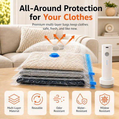 12 Pack Vacuum Bags for Travel with Rechargeable Pump, Save Luggage Space - color: Clear, size: 12 Combo