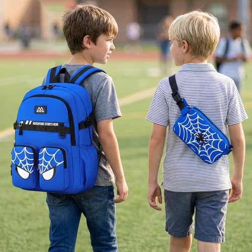 Kids Backpack for Boys - 4Pcs Boys Backpack with Lunch Box Set for Kids Teens Elementary Middle School, 18″ Large Capacity Students Bookbag, Perfect for Travel and School - color: Blue-backpack-set