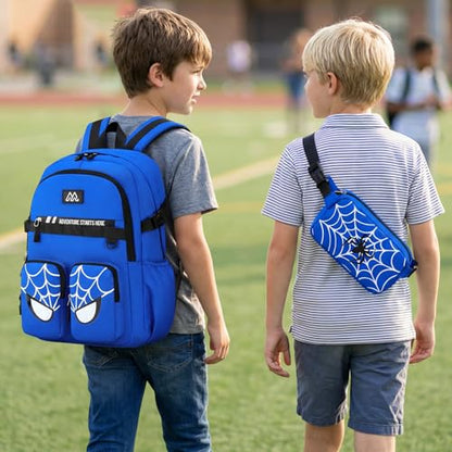 Kids Backpack for Boys - 4Pcs Boys Backpack with Lunch Box Set for Kids Teens Elementary Middle School, 18″ Large Capacity Students Bookbag, Perfect for Travel and School - color: Blue-backpack-set