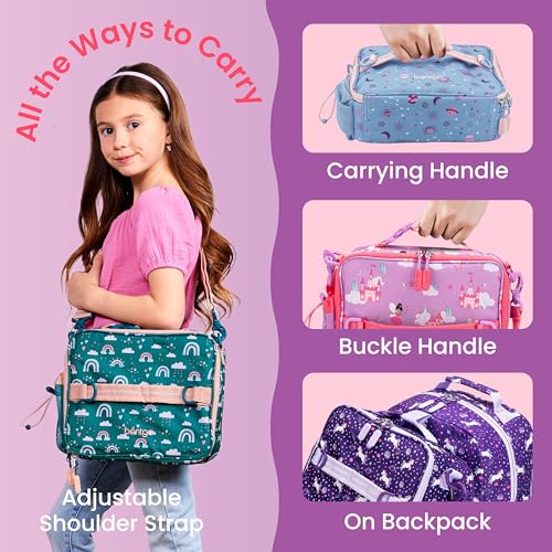 Bentgo Kids Lunch Bag - Durable, Double-Insulated Lunch Bag for Kids 3+; Holds Lunch Box, Water Bottle, & Snacks; Easy-Clean Water-Resistant Fabric & Multiple Zippered Pockets (Fairies) - color: Fairies