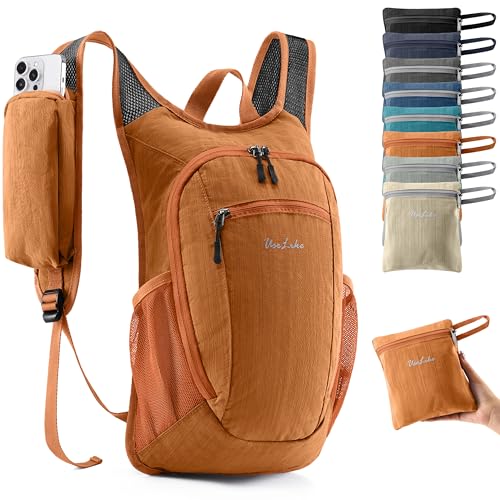 Uselike 10L Small Hiking Backpack Travel Daypack Lightweight Packable Back Pack for Women Men(Orange) - color: Orange