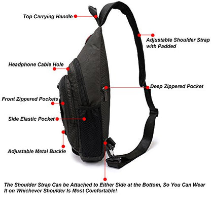 NICGID Sling Bag Chest Shoulder Backpack Crossbody Bags for Tablet Laptop Outdoor Hiking Men Women - color: Black-2664