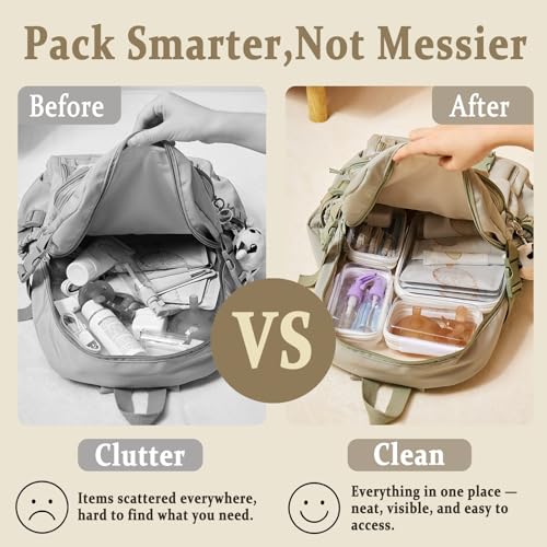 5 Pcs Clear Hard Shell Zipper Case for Diaper Bag and Tote Organization – Hard Clear Zipper Cases Travel Set for Keys, Wipes, Toiletries, Cables (3M+2XS) (M+3XS) - size: M+3XS