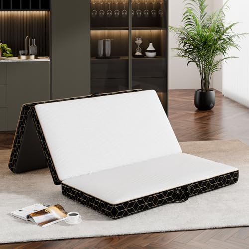 GEMBED Tri-Fold Memory Foam Mattress Full - 4 Inch Portable Folding Sofa Bed with Handle & Washable Cover, Floor Sofa Bed with Non-Slip Base, Space-Saving for Room, Travel, Guest Bed, RV, 73"x52"x4" - size: Full, style: 4 Inch