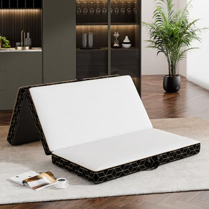 GEMBED Tri-Fold Memory Foam Mattress Full - 4 Inch Portable Folding Sofa Bed with Handle & Washable Cover, Floor Sofa Bed with Non-Slip Base, Space-Saving for Room, Travel, Guest Bed, RV, 73"x52"x4" - size: Full, style: 4 Inch