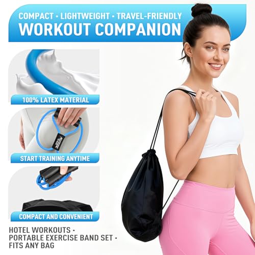 Figure 8 Resistance Bands for Arm, Back, 3 Level Latex Heavy Exercise Bands with Handles for Strength Training, Full Body Workout, Physical Therapy, Pilates, Yoga, Home Gym Equipment for Women - style: Blue
