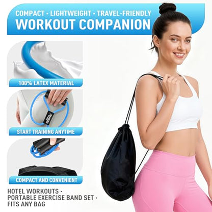 Figure 8 Resistance Bands for Arm, Back, 3 Level Latex Heavy Exercise Bands with Handles for Strength Training, Full Body Workout, Physical Therapy, Pilates, Yoga, Home Gym Equipment for Women - style: Blue
