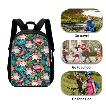 Cute Axolotl Leaves Backpack Set with Lunch Bag Pencil Case Water Bottle Holder Fashion Backpack for Kids Trendy Bookbag for Girls Elementary Middle School Student Schoolbag Set - color: Cute Axolotl Leaves