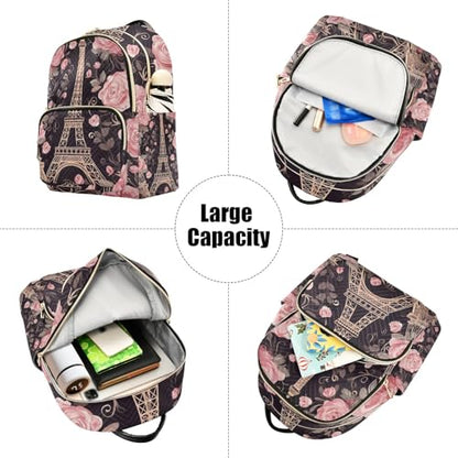 Paris Flowers Eiffel Tower Mini Backpack for Women Quilted Small Backpack Purse Causal Daypack for Travel, M - size: Medium