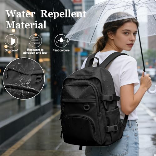 Lightweight Black College Backpack for Women Men Cute School Bag for Teens Girls Boys High School Backpack for Students Waterproof Casual Daypack Backpack - color: A1-black