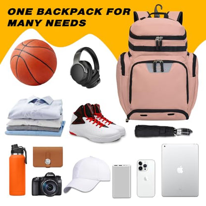Goloni Basketball Backpack,Large Sports Bag with Ball Compartment & Shoe Compartment, Best for Basketball, Soccer - color: Meat pink