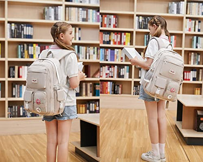 Makukke School Backpacks for Teen Girls - Laptop Backpacks 15.6 Inch College Cute Bookbag Anti Theft Women Casual Daypack,Gray - color: Grey