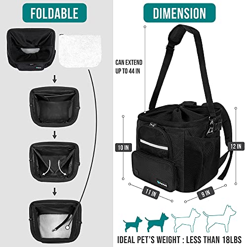 PetAmi Dog Bike Basket, Soft-Sided Ventilated Dog Bike Carrier Backpack, Pet Bicycle Basket for Bike Handlebar, Small Medium Puppy Cat Kitten Car Booster Seat with Safety Strap, Max 18 lbs, Black - color: Black