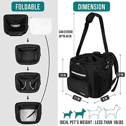 PetAmi Dog Bike Basket, Soft-Sided Ventilated Dog Bike Carrier Backpack, Pet Bicycle Basket for Bike Handlebar, Small Medium Puppy Cat Kitten Car Booster Seat with Safety Strap, Max 18 lbs, Black - color: Black