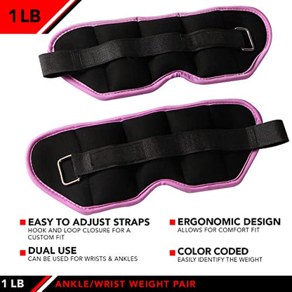 JFIT Ankle Weights - Ankle Weight Pair 10 Weight and Bundle Options - 0.5 to 8 lbs. Each (Set of 2) Adjustable Straps – Comfortable, Breathable, Moisture Absorbent Weight Straps for Men and Women - size: 1 lb Pair
