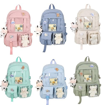 Kawaii Backpack with Cute Bear Plush Kawaii Pin Accessories Large Capacity Aesthetic School Bags Cute Bookbag for Girls Teen Purple - color: Purple