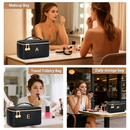 Gifts for Women Travel Makeup Bag Personalized Cosmetic Bag Portable Large Capacity Toiletry Bag(Black-K) - color: Black, style: K